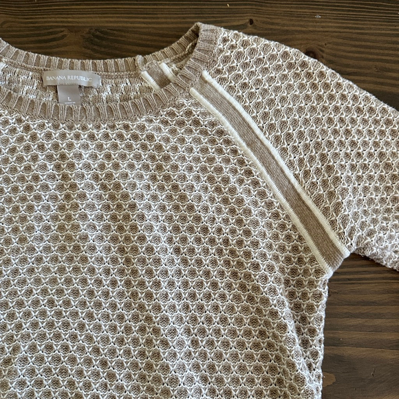 Women's Banana Republic Beige White Cotton Crew Neck Sweater L Minimalist - Picture 3 of 7